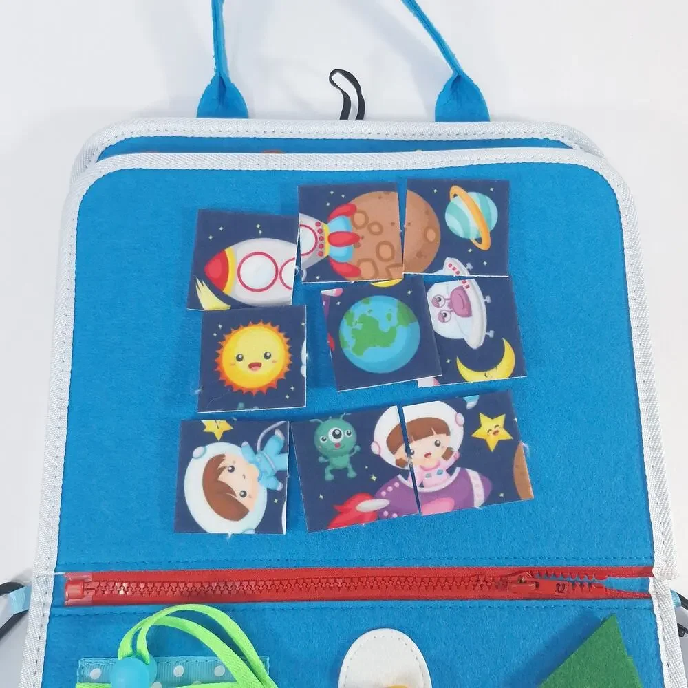 Montessori Busy Board Quiet Book Toddler Sensory Learning Travel Toy Blue